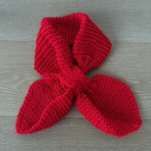 Classic Vintage Red Knit Ascot Neck Scarf Winter Warm Head Wrap Retro